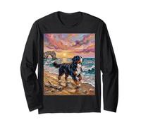 Bernese Mountain Dog at the Beach Colorful Landscape Artwork Long Sleeve T-Shirt