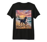 Bernese Mountain Dog at the Beach Colorful Landscape Artwork Premium T-Shirt