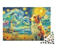 Bernese Mountain Dog by Lighthouse Housewarming Gift Idea Starry Pup Decor 1000 Pieces Extra Thick Cardboard Teen Fans Brain Training Travel Jigsaw Christmas Holiday Puzzle Lovers 52x38cm/1000pcs