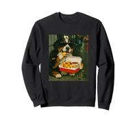 Bernese Mountain Dog Eating Chicken Nugget Meme Retro Urban Sweatshirt