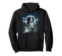 Bernese Mountain Dog Howling Moon Meme Funny Dog Lover Pullover Hoodie