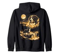Bernese Mountain Dog Howling To The Moon Zip Hoodie