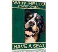 Bernese-Mountain Dog Metal Sign Why Hello Sweet Cheeks Have A Seat Sign Vintage Funny Sign Retro Aluminum Tin Signs For Home Kitchen Bathroom Garden Bar 12x16 Inch