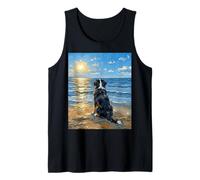 Bernese Mountain Dog on a Summer Beach Artwork Tank Top