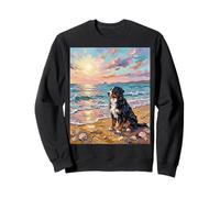 Bernese Mountain Dog on a Sunset Summer Beach Artwork Sweatshirt