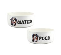 Bernese Mountain Dog Pet Bowl Set - Cartoon Dog Novelty Food & Water Bowls - Large White Feeding Dishes For Dogs (Set of 2)
