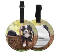 Bernese Mountain Dog Puppies,Luggage Tags Pu Leather Name Tag Travel Suitcase Identifier ID Tags Durable Baggage Label 2 pcs