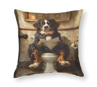 Bernese Mountain Dog Sitting on Toilet And Reading NewspaperPolyester Pillowcase And Pillow Core, Home Textiles Style 32x32in(80x80cm)