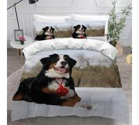 Bernese Mountain Dog Super King Duvet Cover Set 3D Printed Dog Patterns Bedding Set Ultra Soft Microfiber Quilt Cover 220x260 cm with 2 Pillowcases with Zipper for Boys Girls Teens a.1541