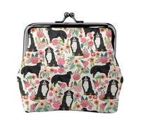 Bernese Mountain Dog Vintage Style Florals, PU Leather Coin Purse, Small Wallets, Change Pouch with Kiss Lock Clasp Buckle, Change Purse
