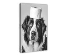 Bernese Mountain Dog With A Toilet Paper Roll on The Head,able Bathroom, Funny Bathroomt, Canvas Poster Wall Art Decor Print Picture Paintings for Living Room Bedroom Decoration 16x24inch(40x60cm)
