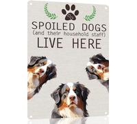 Bernese Mountain Metal Sign Spoiled Dog Lives Here Vintage Metal Tin Signs Novelty Dog Sign Coffee Bar Pub Farmhouse Country Home Decor for Dog Lover 8x12 Inch