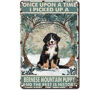 Bernese Mountain Puppy Once Upon A Time Bernese Mountain Dog Vintage Bernese Mountain Dog Bernese Dog Wall Art Retro Toilet Bar Home Coffee Wall Decor Sign Vintage Metal Sign Poster 8X12 Inches