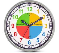 Bernhard Products Colorful Kids Wall Clock Teaching Time Telling Silent Non-Ticking Educational Learning Tool, Colored Numbers for Children Teachers Homeschool and Parents, School Classroom Playroom