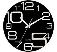 Bernhard Products Large Decorative Black Glass Wall Clock 12 Inch Silent Non Ticking Quality Quartz Battery Operated Round Unique Modern Design for Home/Kitchen/Living Room/Bedroom/Office (Jet Black)