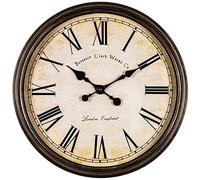 Bernhard Products Large Decorative Wall Clock 20 Inch Silent Non Ticking Battery Operated Quartz Vintage Stylish with Rustic Dark Brown Rim for Home Living/Dining Room Kitchen & Over Fireplace