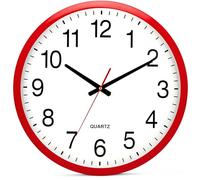 Bernhard Products Red Wall Clock Silent Non Ticking - XL 18 Inch Quality Quartz Battery Operated Round Easy to Read Home/Office/Classroom/School Clock