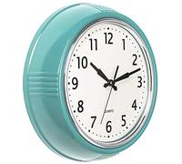 Bernhard Products Retro Wall Clock 12 Inch Blue Kitchen 50's Vintage Design Round Silent Non Ticking Battery Operated Quality Quartz Clock (Robin Egg Blue)