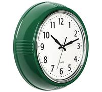 Bernhard Products Retro Wall Clock 12 Inch Hunter Green Kitchen 50's Vintage Design Round Silent Non-Ticking Quartz Battery Operated Clocks for Home Office School Classroom Kids Bedroom Living Room
