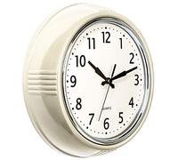Bernhard Products Retro Wall Clock 9.5 Inch Cream Kitchen 50's Vintage Design Round Silent Non Ticking Quality Quartz Clock for Home/Office/Classroom