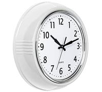 Bernhard Products Retro White Wall Clock 9.5 Inches, Vintage 1950s Design, Quality Round Quartz Clock, Silent, Non-Ticking, for Home, Office, Children's Room,