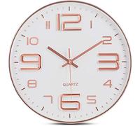 Bernhard Products Rose Gold Wall Clock 12 Inch Silent Non-Ticking Quality Quartz Battery Operated Easy to Read Decorative Modern Design for Home/Office/Kitchen/Bedroom/Living Room (Rose Gold & White)