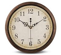 Bernhard Products Vintage Brown Wall Clock Silent Non Ticking 10 Inch Quality Quartz Battery Operated Round Decorative Easy to Read for Home Kitchen Living/Dining Room Bedroom Office Classroom School