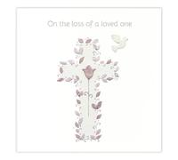 Berni Parker On the Loss of a Loved One Card - Delicate Cross & Dove Design - Embossed Silver Foil Finish - Sympathy Premium Greeting Card with Envelope