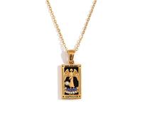 Bernice 18K Gold-Plated Stainless Steel Vintage Tarot Card Necklace for Women, Cubic Zirconia, Cubic Zirconia