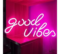 BerniceKelly Good Vibes Neon Sign, LED Neon Signs for Wall Decor, Pink Neon Lights for Bedroom & Party Art Decor, USB Powered Bright Neon Light for Lover, Friends