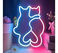 BerniceKelly Neon Cat Sign Blue+Pink Glam Animal Wall Art Decorative Signage Glass Wall Mount