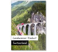 Bernina Express Train Moves on Landwasser Viaduct, Switzerland. Railroad and Travel in Swiss Alps ., Fridge Magnet