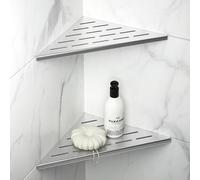 Bernkot 10'' Corner Shower Shelf 2PCS, 304 Stainless Steel Grout in Shelves for Tiled Wall, Recessed Bathroom Shelves, No Drilling Needed (10'', Silver)