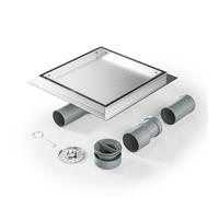 Bernkot 20 x 20 cm Square Shower Channel, 360° Siphon with Odour Proof and 2 in 1 Hair Strainer, Stainless Steel Drainage Gutter Extra Flat DN50 DN40