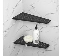 Bernkot Corner shower shelf, matt black 30.5 cm, 304 stainless steel trapezoidal grout with checkered holes, bathroom shelves for upgrading tiled walls, 2 pcs