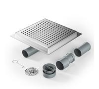 Bernkot DN50 DN40 20 x 20 cm Square Shower Rod 360° Siphon with Odour Proof and Stainless Steel Hair Strainer Floor Drain Gutter Very Flat