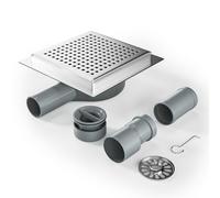 Bernkot DN50 DN40 Square Shower Channel 15 x 15 cm 360° Siphon with Odour Stop and Hair Strainer Stainless Steel Drain Channel Floor Drain Shower Drain Very Flat