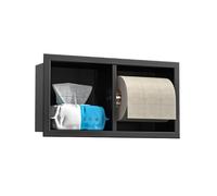 Bernkot Dual Roll Toilet Paper Holder, Recessed Toilet Tissue Holder for Bathroom Remodeling, 304 Stainless Steel Horizontal Toilet Paper Niche (Matte Black)