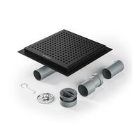 Bernkot Duschrinne Quadrat 20 * 20cm, 360° Siphon mit Geruchsstop und Haarsieb Edelstahl Ablaufrinne Bodenablauf Duschablauf sehr flach DN50 DN40,Schwarz