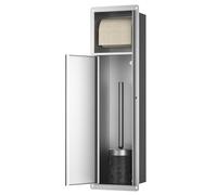 Bernkot Flush-Mounted Stainless Steel Toilet Paper Holder for Bathroom, Toilet Paper Holder with Storage, Offers Space for New Rolls/Toilet Brush Set, 63 x 15 x 15 cm, Silver