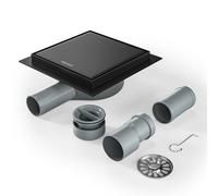 Bernkot Shower Drain Square 15 x 15 cm, 360° Siphon with Odour Stop and Hair Strainer 2-in-1 Tilable Stainless Steel Drain Channel Floor Drain Shower Drain Very Flat DN50 DN40, Black