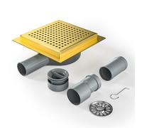 Bernkot Shower Drain Square 15 x 15 cm, 360° Siphon with Odour Stop and Hair Strainer Stainless Steel Drain Channel Floor Drain Shower Drain Very Flat DN50 DN40, Gold