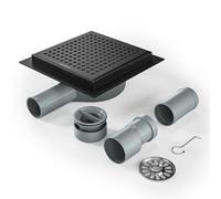 Bernkot Shower Drain Square 15 x 15 cm, 360° Siphon with Odour Stop and Hair Strainer Stainless Steel Drain Channel Floor Drain Shower Drain Very Flat DN50 DN40, Black