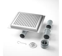 Bernkot Shower Drain Square Stainless Steel 20 x 20 cm Floor Drain Shower with 360° Siphon Odour Stop and Hair Filter, 2 Drain Adapters DN50 DN40 Shower Drain Flat Drain Channel, Silver