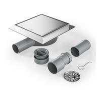 Bernkot Square Shower Channel, 15 x 15 cm, 360° Siphon with Odour Proof and Hair Strainer 2 in 1 - Floor Drainage Gutter - Very Flat DN50 DN40