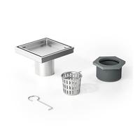 Bernkot Square Shower Drain 4", Brushed Floor Drain with Tiled Insert Grate & Hair Strainer, 304 Stainless Steel Bathroom 2-in-1 Tiled in Drain, CUPC Certified (Brushed, 4'')