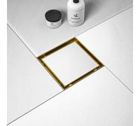 Bernkot Square Shower Drain 6 Brushed Gold Floor Drain with Tiled Insert Grate & Hair Strainer 304 Stainless Steel Bathroom 2-in-1 Tiled in Drain C