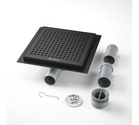 Bernkot Square Stainless Steel Shower Drain 20 x 20 cm Floor Drain Shower with 360° Siphon Odour Stop and Hair Filter, 2 Drain Adapters DN50 DN40 Shower Drain Flat Drain Channel, Black