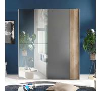 Berno Fluted Oak and Dark Grey Sliding Mirror Wardrobe - 2 Door