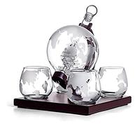 BERNOI Etched Globe Whiskey Decanter Set/1000ml Crafted Glass Sailing Ship globe decanter/with 4 Personalised Glasses/Gifts for Father and Husband